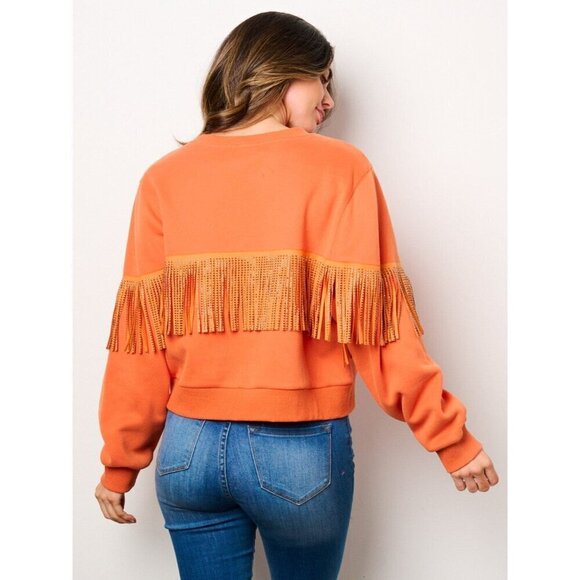 Long Sleeve Stud Fringe Sweatshirt - Picture 3 of 6
